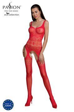 Бодистокинг Passion ECO BS005 red, плотный, открытый доступ, имитация подвязок,  - 1