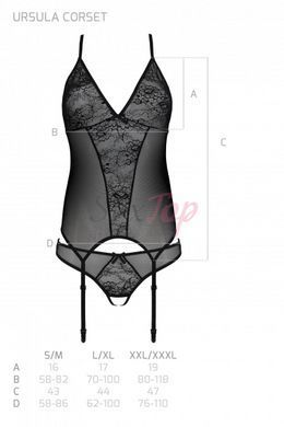 Корсет із пажами, трусики з ажурним декором та відкритим кроком Passion URSULA CORSET L/XL, white - фото товару 10