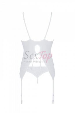 Корсет із пажами, трусики з ажурним декором та відкритим кроком Passion URSULA CORSET L/XL, white - фото товару 8