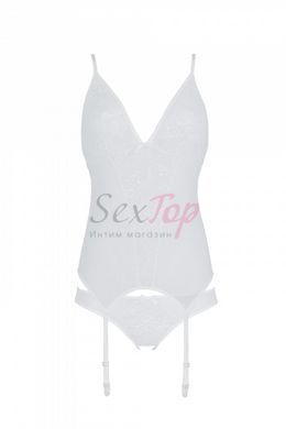 Корсет із пажами, трусики з ажурним декором та відкритим кроком Passion URSULA CORSET L/XL, white - фото товару 9