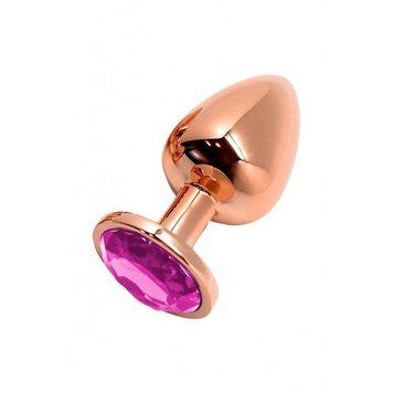 Металева анальна пробка Wooomy Tralalo Rose Gold Metal Plug Magenta M, діаметр 3,4 см, довжина 8 см,  - 1