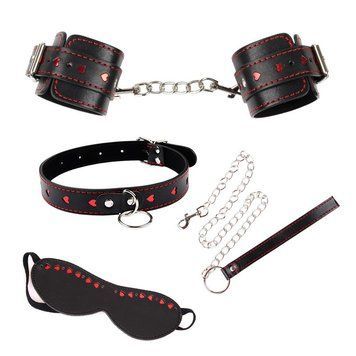 Набор для бондажа БДСМ черно красного цвета Vscnovelty Red Heart Bondage Kit 3 предмета, Черный - 1