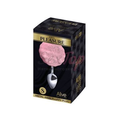 Металева анальна пробка Кролячий хвостик Alive Fluffy Plug S Pink, діаметр 2,8 см - фото товару 2