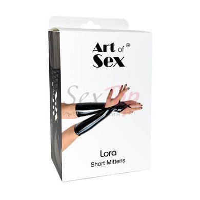 Виниловые митенки Art of Sex - Lora короткие, размер M, цвет черный с эффектом мокрого бархата &mdash;  фото товара 3