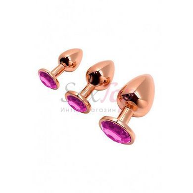 Металлическая анальная пробка Wooomy Tralalo Rose Gold Metal Plug Magenta M, диаметр 3,4 см, длина 8 &mdash;  фото товара 4