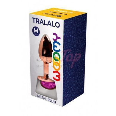 Металлическая анальная пробка Wooomy Tralalo Rose Gold Metal Plug Magenta M, диаметр 3,4 см, длина 8 &mdash;  фото товара 2