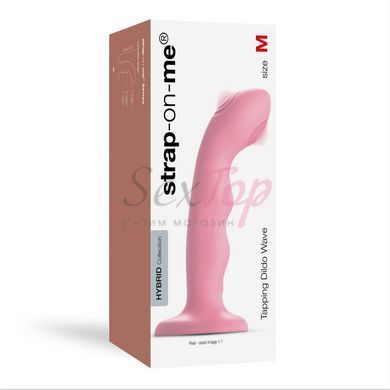 Насадка для страпона с двойной точечной пульсацией Strap-On-Me TAPPING DILDO WAVE - CORAL PINK &mdash;  фото товара 5