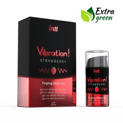 Рідкий вібратор Intt Vibration Strawberry (15 мл) EXTRA GREEN, дуже смачний, діє до 30 хвилин SO5407 фото