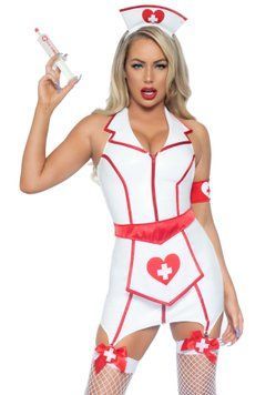 Виниловый костюм медсестры Leg Avenue Vinyl ER Hottie XL, платье, фартук, манжета, головной убор,  - 1