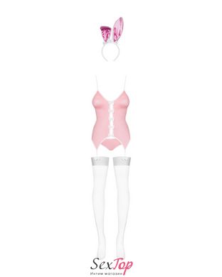 Эротический костюм зайки Obsessive Bunny suit 4 pcs costume pink S/M, розовый, топ с подвязками, тру SO7254 фото