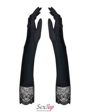 Высокие перчатки с камнями и кружевом Obsessive Miamor gloves, black SO7716 фото