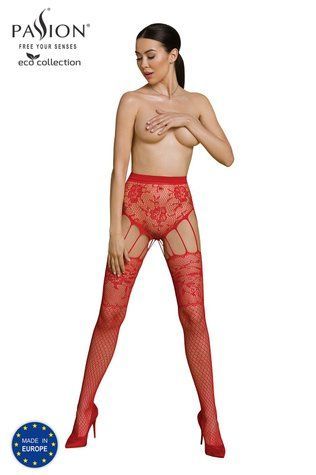 Эротические колготки-бодистокинг Passion ECO S004 red, закрытые трусики, декор, подвязки &mdash;  фото товара 1