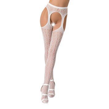 Эротические колготки-бодистокинг Passion S014 white, имитация чулок в сеточку и пояса, Белый - 1