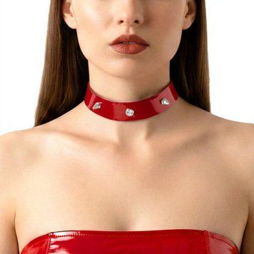 Лакированный чокер с шипами Art of Sex - Mistress, цвет красный, размер L,  - 1