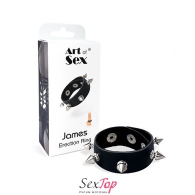 Ерекційне кільце з шипами з натуральної шкіри Art of Sex - James, колір Чорний SO6785 фото