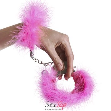 Наручники металеві Adrien Lastic Handcuffs Pink з рожевою пухнастою обробкою AD30301 фото
