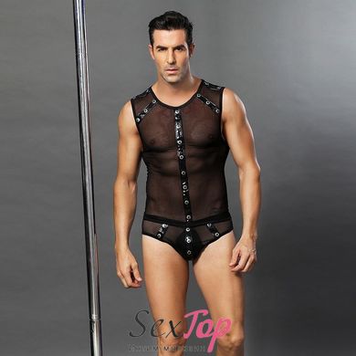 Чоловічий еротичний костюм "Романтичний Стівен" One Size Black: напівпрозорі трусики і маєчка SO2296 фото