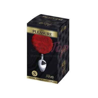 Металлическая анальная пробка Кроличий хвостик Alive Fluffy Plug S Red, диаметр 2,8 см &mdash;  фото товара 2