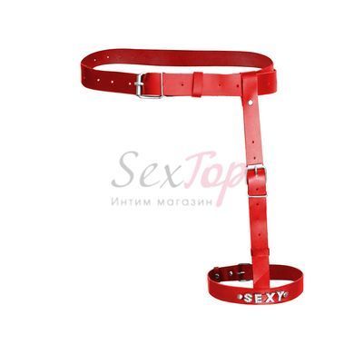 Гартер на ногу Art of Sex - Naomi з написом SEXY, натуральна шкіра, розмір XS-2XL, колір червоний,  - 3