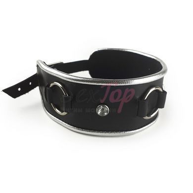 Ошейник из натуральной кожи со стразами и кольцом Art of Sex - Collar Ring - фото товару 3