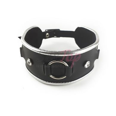 Ошейник из натуральной кожи со стразами и кольцом Art of Sex - Collar Ring - фото товару 2