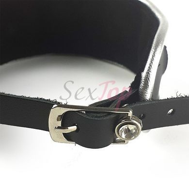 Ошейник из натуральной кожи со стразами и кольцом Art of Sex - Collar Ring - фото товару 5