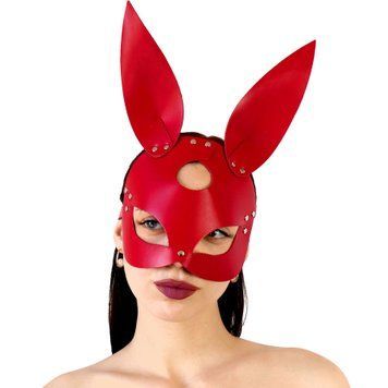 Шкіряна маска Зайчика Art of Sex - Bunny mask, колір Червоний,  - 1