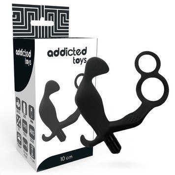 Вибромассажер простаты с двойным кольцом для пениса и яичек черный Addicted Toys, Черный - 1