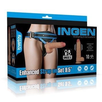 Ременной вибрострапон реалистичный на присоске телесного цвета Lovetoy Vibrating Enhanced Strap on Set трусы L/XL/2XL, Телесный - 1