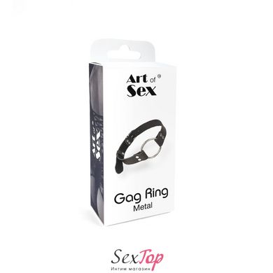 Кляп металеве кільце на ременях Art of Sex – Gag Ring Metal, чорний, натуральна шкіра SO6790 фото