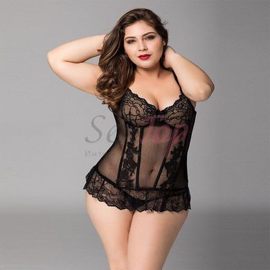 Кружевной корсет JSY &laquo;Сексуальная Белла&raquo; Plus Size Black, мелкая сетка, гипюр, чашки с косточками &mdash;  фото товара 2