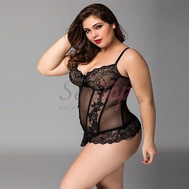 Кружевной корсет JSY &laquo;Сексуальная Белла&raquo; Plus Size Black, мелкая сетка, гипюр, чашки с косточками &mdash;  фото товара 3