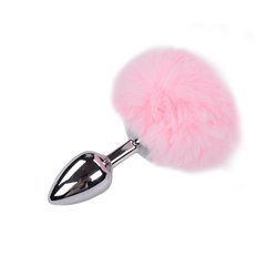 Металлическая анальная пробка Кроличий хвостик Alive Fluffy Plug M Pink, диаметр 3,4 см SO6316 фото