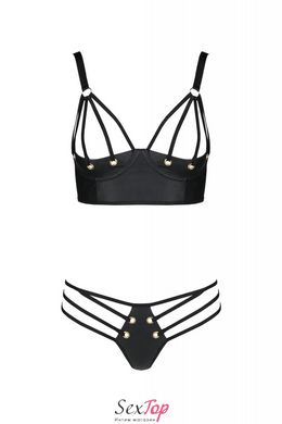 Комплект из экокожи Passion Malwia Bikini 4XL/5XL black, с люверсами и ремешками, бра, трусики SO7096 фото