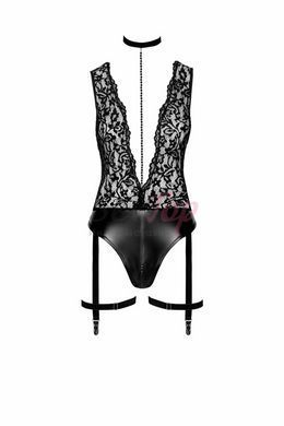 Боди Noir Handmade F297 Libido Deep-V bodysuit with collar, pearl chain and garter - L &mdash;  фото товара 4