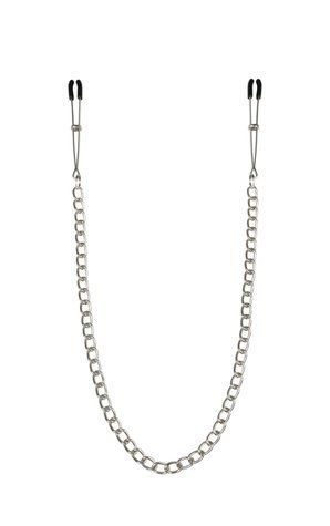 Тонкие зажимы для сосков с цепочкой Feral Feelings - Chain Thin nipple clamps, серебро/черный &mdash;  фото товара 1