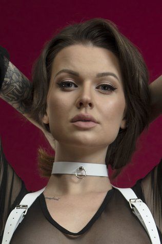 Чокер з кільцем для повідця Feral Feelings - Choker білий, натуральна шкіра - фото товару 1