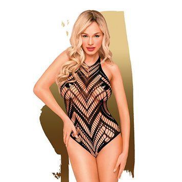 Боді з геометричним орнаментом Penthouse - Go Hotter Black S/L - фото товару 1