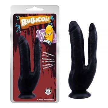 Подвійний фалоімітатор на присосці чорного кольору Chisa Dark Magic Dual Penis, Черный - 1