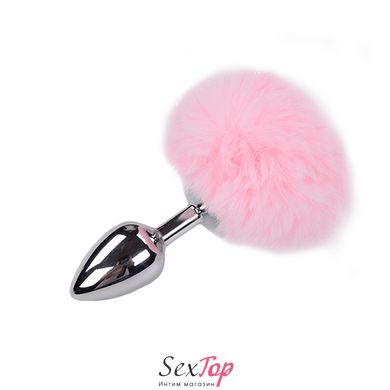 Металева анальна пробка Кролячий хвостик Alive Fluffy Plug M Pink, діаметр 3,4 см SO6316 фото