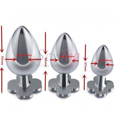 Анальная металлическая пробка с синим камнем Metal Clover Butt Plug Jewelry Medium &mdash;  фото товара 2