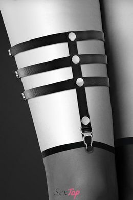Гартер на ногу Bijoux Pour Toi - 3 THONGS Black, сексуальна підв'язка, екошкіра SO2219 фото