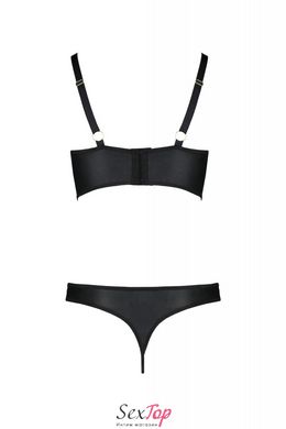 Комплект из экокожи Passion Malwia Bikini 6XL/7XL black, с люверсами и ремешками, бра, трусики SO7097 фото
