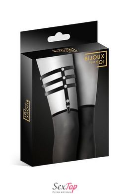Гартер на ногу Bijoux Pour Toi - 3 THONGS Black, сексуальна підв'язка, екошкіра SO2219 фото