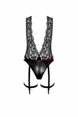 Боди Noir Handmade F297 Libido Deep-V bodysuit with collar, pearl chain and garter - XL &mdash;  фото товара 5