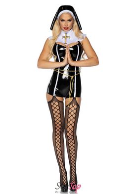 Вініловий костюм черниці Leg Avenue Sinful Sister M, комбінезон, комір, пояс, головний убір SO7992 фото