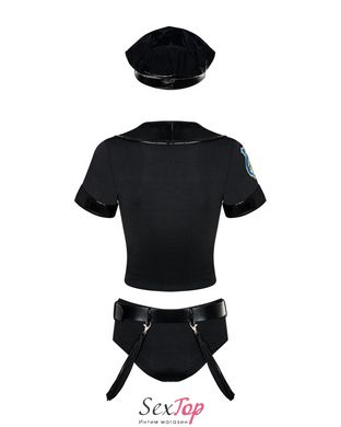 Эротический костюм полицейского Obsessive Police set S/M, black, топ, шорты, кепка, пояс, портупея SO7725 фото