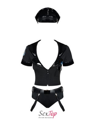 Эротический костюм полицейского Obsessive Police set S/M, black, топ, шорты, кепка, пояс, портупея SO7725 фото