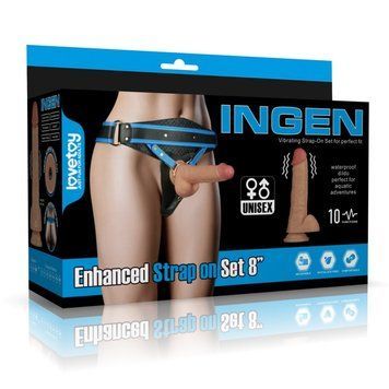 Ременной вибрострапон реалистичный на присоске телесного цвета Lovetoy Vibrating Enhanced Strap on Set трусы L/XL/2XL &mdash;  фото товара 1