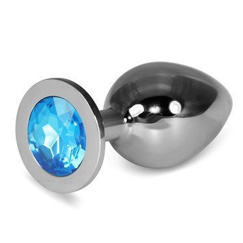 Анальная пробка серебристого цвета с кристаллом голубого цвета Lovetoy Rosebud Plug_x000D_, Серебристый - 1